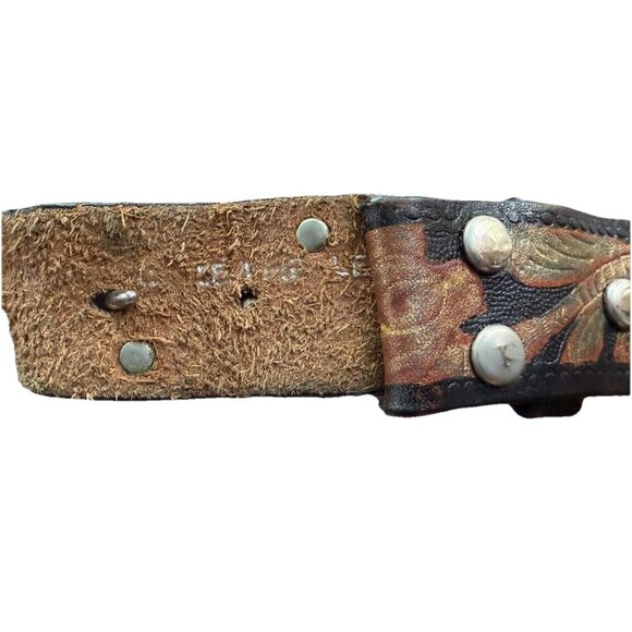 NACONA Brown Leather Belt N3464697 40-46 Inch Statement Rhinestones Hand Painted - Picture 6 of 8